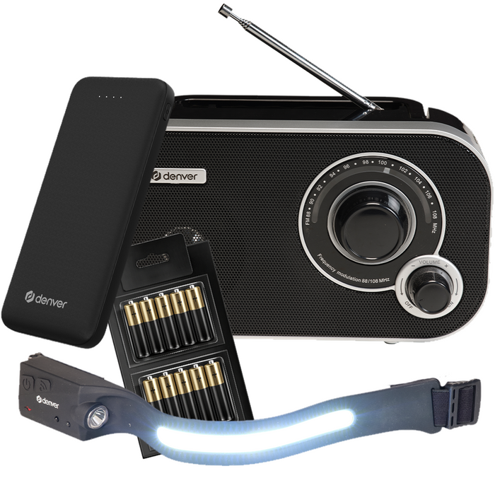 Noodpakket communicatie - FM radio - Powerbank - Hoofdlamp - AA Batterijen