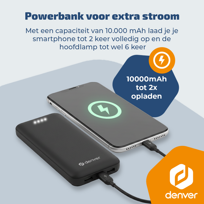 Denver 10.000 mAh powerbank voor nood-stroomvoorziening