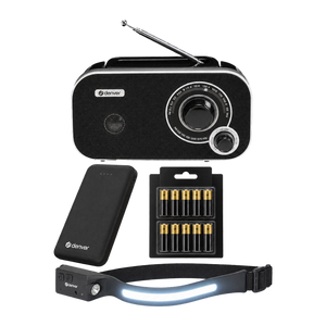 Denver NDCMPKT25 noodpakket met radio, powerbank, 10 batterijen en hoofdlamp