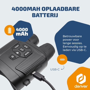 Denver Nightvision camera - Verrekijker - Nachtkijker met infrarood - Foto en video opname (4K) - 4000mAh accu - NVI492