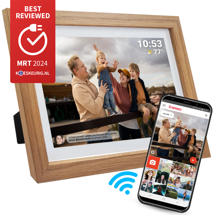Denver Digitale Fotolijst 10.1 inch - Hout - HD - Frameo App - Fotokader - Valentijn - WiFi - 16GB - IPS Touchscreen - PFF1042