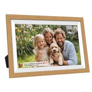 Denver Digitale Fotolijst 15.6 inch - XL - Full HD - Frameo App - Houten lijst - Digitale kalender - WiFi - 32GB - IPS Touchscreen - PFF1505