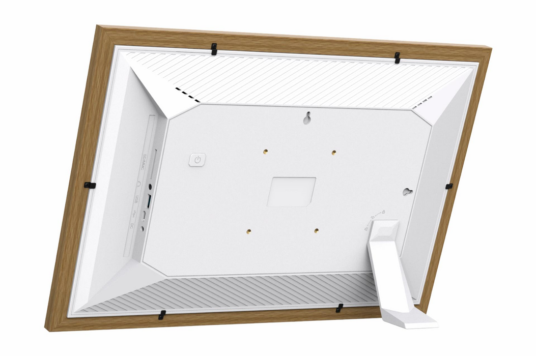 Denver PFF1505 digitale fotolijst 15.6 inch lightwood hout – achteraanzicht packshot