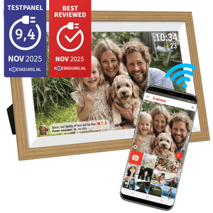 Denver Digitale Fotolijst 15.6 inch - XL - Full HD - Frameo App - Houten lijst - Digitale kalender - WiFi - 32GB - IPS Touchscreen - PFF1505