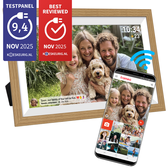 Denver Digitale Fotolijst 15.6 inch - XL - Full HD - Frameo App - Houten lijst - WiFi - 32GB - IPS Touchscreen - PFF1505