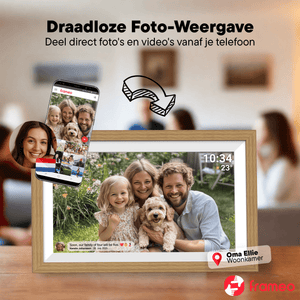 Denver Digitale Fotolijst 15.6 inch - XL - Full HD - Frameo App - Houten lijst - Digitale kalender - WiFi - 32GB - IPS Touchscreen - PFF1505