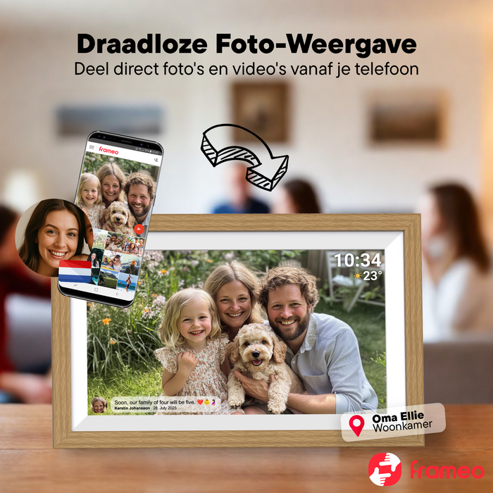Denver Digitale Fotolijst 15.6 inch - XL - Full HD - Frameo App - Houten lijst - WiFi - 32GB - IPS Touchscreen - PFF1505