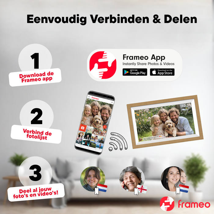 Denver Digitale Fotolijst 15.6 inch - XL - Full HD - Frameo App - Houten lijst - WiFi - 32GB - IPS Touchscreen - PFF1505