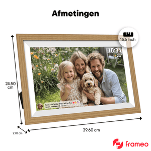 Denver Digitale Fotolijst 15.6 inch - XL - Full HD - Frameo App - Houten lijst - Digitale kalender - WiFi - 32GB - IPS Touchscreen - PFF1505