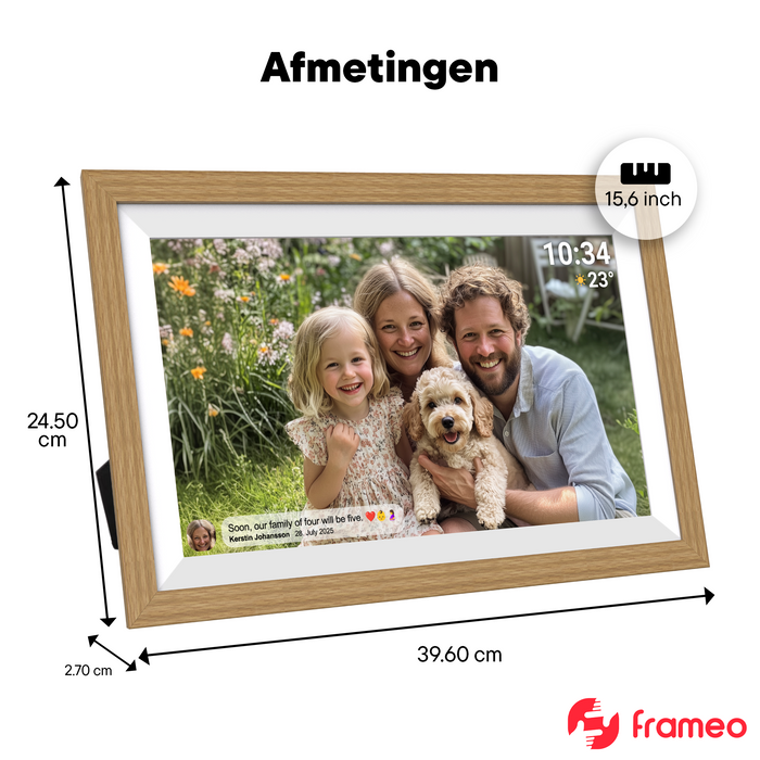 Denver Digitale Fotolijst 15.6 inch - XL - Full HD - Frameo App - Houten lijst - WiFi - 32GB - IPS Touchscreen - PFF1505