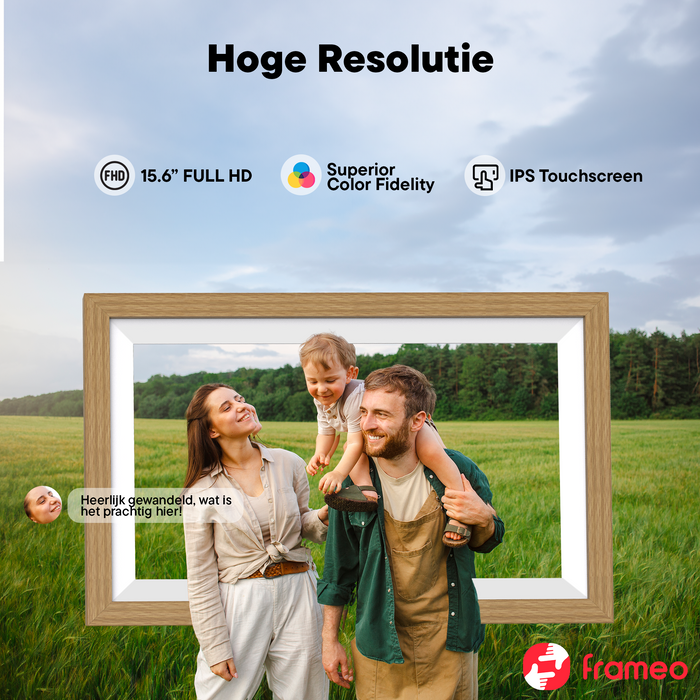 Denver Digitale Fotolijst 15.6 inch - XL - Full HD - Frameo App - Houten lijst - WiFi - 32GB - IPS Touchscreen - PFF1505