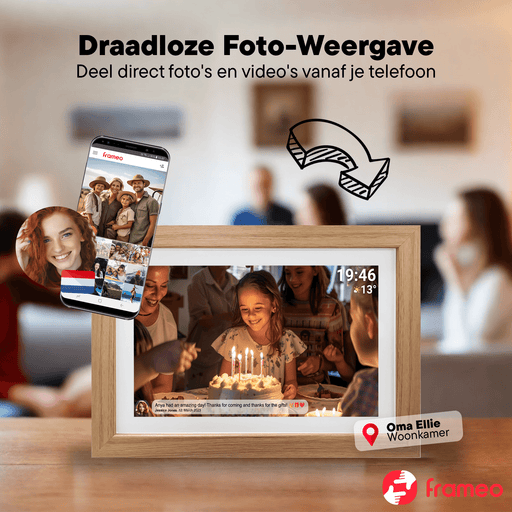 [Lightwood]-Denver Digitale Fotolijst 15.6 Inch - Hout - XL - Full HD - Frameo App - Fotokader - WiFi - 16GB - IPS Touchscreen - PFF1543-Denvershop