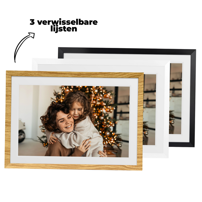 Denver Digitale Fotolijst 10.1 inch - Verwisselbare lijst zwart/wit/hout - Frameo app - Fotokader - Wifi - PFF1018