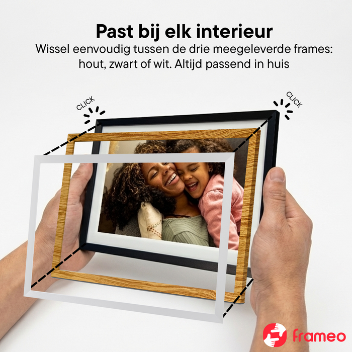 Denver Digitale Fotolijst 10.1 inch - Verwisselbare lijst zwart/wit/hout - Frameo app - Fotokader - Wifi - PFF1018