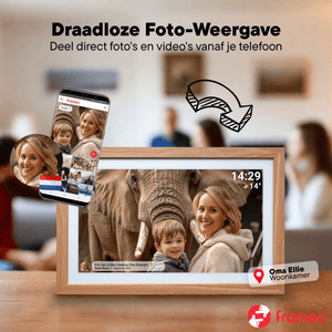 Denver Digitale Fotolijst 21.5 inch - XXL - Hout - Full HD - Frameo App - Fotokader - Digitale kalender - WiFi - 32GB - IPS Touchscreen - PFF2162LW