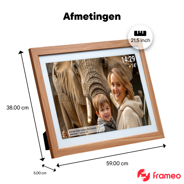Denver Digitale Fotolijst 21.5 inch - XXL - Hout - Full HD - Frameo App - Fotokader - WiFi - 32GB - IPS Touchscreen - PFF2162LW