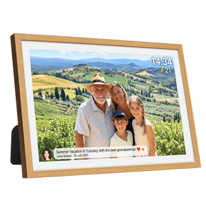 Denver digitale fotolijst 32 inch in lichte houtlook · Full HD en Frameo