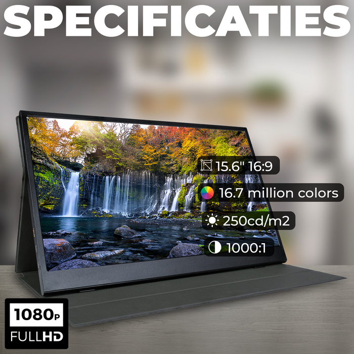 Denver Portable Monitor 15.6 Inch - Full HD - IPS Beeldscherm - Draagbare Gaming Monitor - HDMI - USB-C - PMO15602