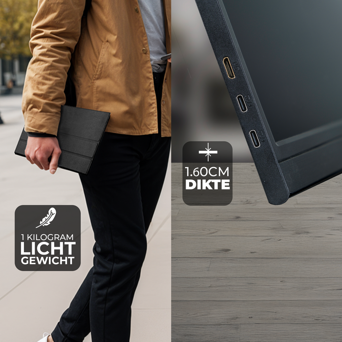 Denver Portable Monitor 15.6 Inch - Full HD - IPS Beeldscherm - Draagbare Gaming Monitor - HDMI - USB-C - PMO15602
