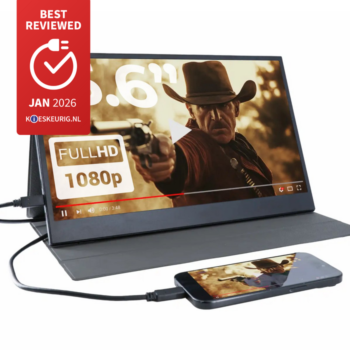 Denver Portable Monitor - Full HD - 15.6" - Draagbare Monitor - Lederen Hoes - HDMI - USB-C - PMO15604