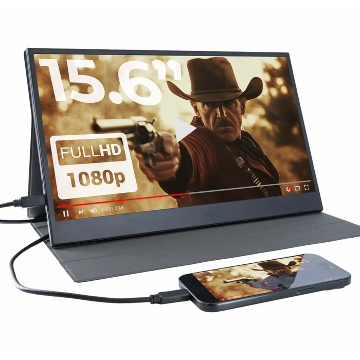Denver Portable Monitor - Full HD - 15.6" - Draagbare Monitor - Lederen Hoes - HDMI - USB-C - PMO15604