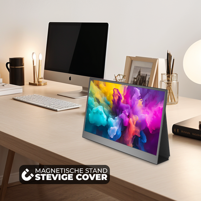 Denver Portable Monitor - Full HD - 15.6" - Draagbare Monitor - Lederen Hoes - HDMI - USB-C - PMO15604