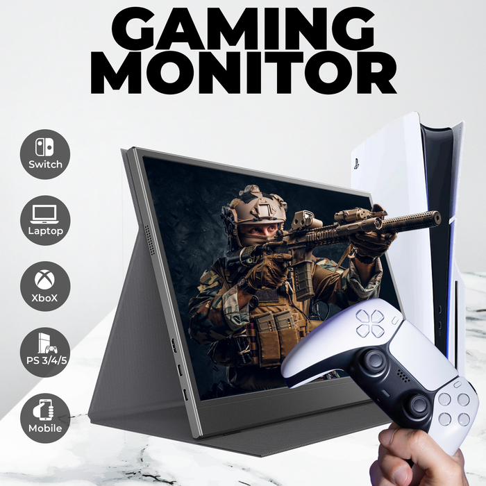 Denver Portable Monitor - Full HD - 15.6" - Draagbare Monitor - Lederen Hoes - HDMI - USB-C - PMO15604