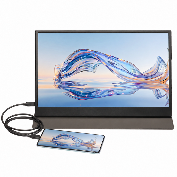 Denver Portable Monitor - Full HD - 18.5" - Draagbare Monitor - Lederen Hoes - HDMI - USB-C - PMO18501