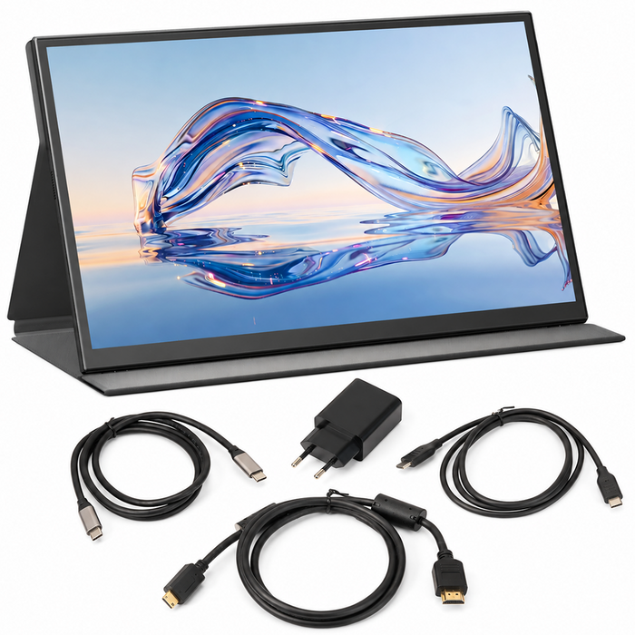 Denver Portable Monitor - Full HD - 18.5" - Draagbare Monitor - Lederen Hoes - HDMI - USB-C - PMO18501