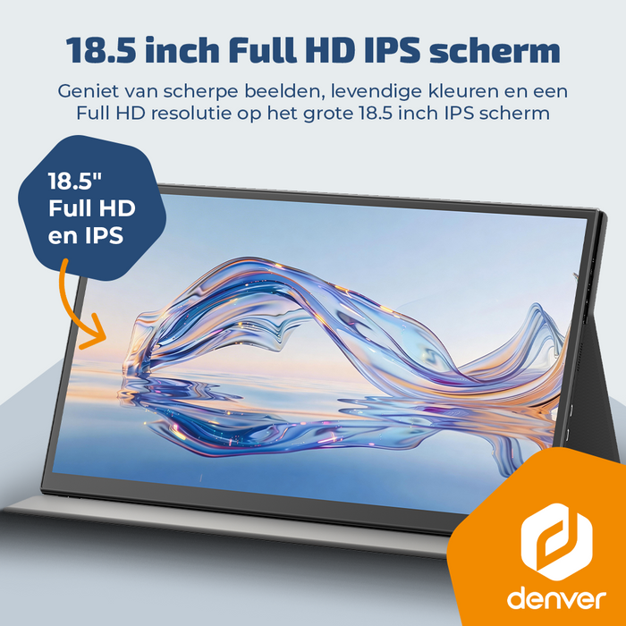 Denver Portable Monitor - Full HD - 18.5" - Draagbare Monitor - Lederen Hoes - HDMI - USB-C - PMO18501