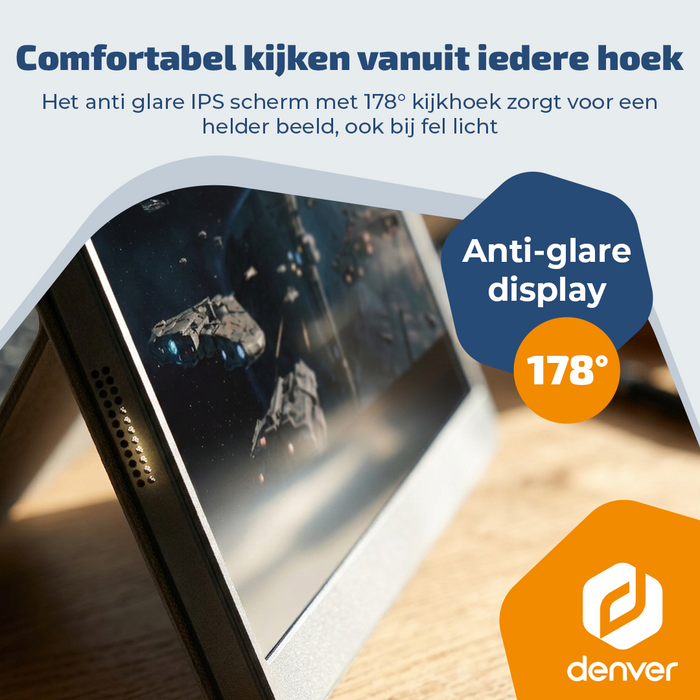Denver Portable Monitor - Full HD - 18.5" - Draagbare Monitor - Lederen Hoes - HDMI - USB-C - PMO18501