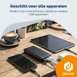 Denver Powerbank 10000 mAh - Met batterij indicator - Snelladen Power Delivery 22.5W - USB A/C - Micro USB - Universele Powerbank - PQC10009