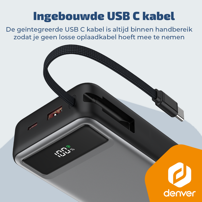 Denver Powerbank 20000 mAh - Met batterij indicator - Snelladen Power Delivery 65W - USB A/C - Universele Powerbank- Laptop oplader – PQCA20650