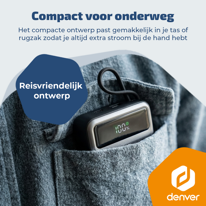 Denver Powerbank 20000 mAh - Met batterij indicator - Snelladen Power Delivery 65W - USB A/C - Universele Powerbank- Laptop oplader – PQCA20650
