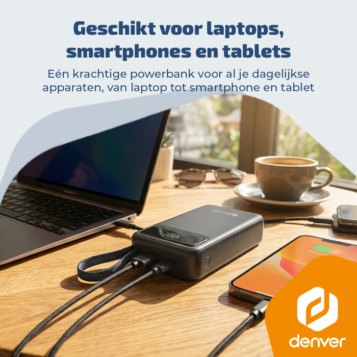 Denver Powerbank 20000 mAh - Met batterij indicator - Snelladen Power Delivery 65W - USB A/C - Universele Powerbank- Laptop oplader – PQCA20650