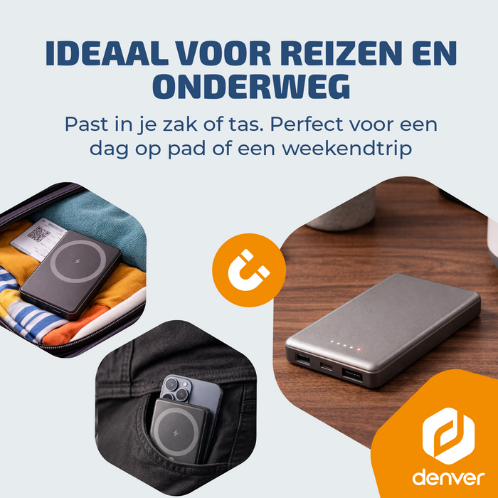 Denver Powerbank - Magsafe - Magnetisch laden - Snelladen - iPhone 12-17 - PQCW10010