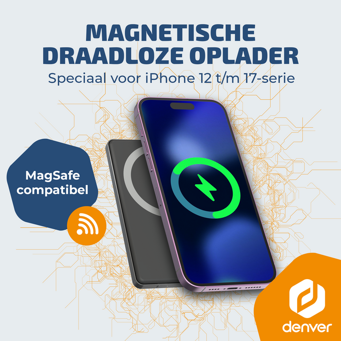 Denver Powerbank - Magsafe - Magnetisch laden - Draadloos - iPhone 12-17 - PQCW5010