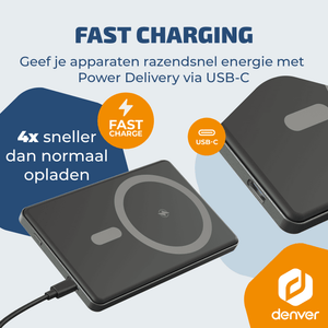 Denver Powerbank - Magsafe - Magnetisch laden - Draadloos - iPhone 12-17 - PQCW5010