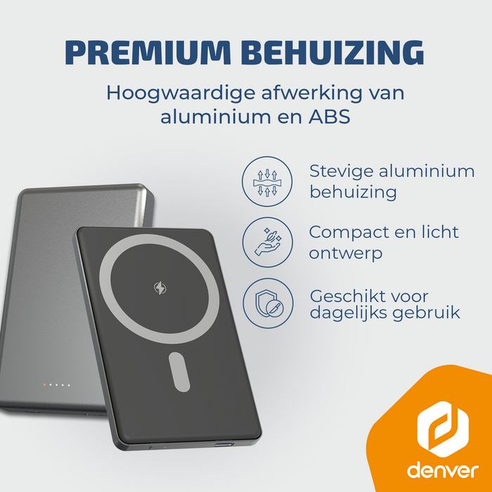 Denver Powerbank - Magsafe - Magnetisch laden - Draadloos - iPhone 12-17 - PQCW5010