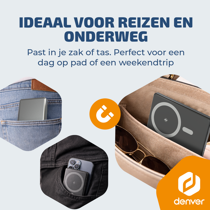 Denver Powerbank - Magsafe - Magnetisch laden - Draadloos - iPhone 12-17 - PQCW5010