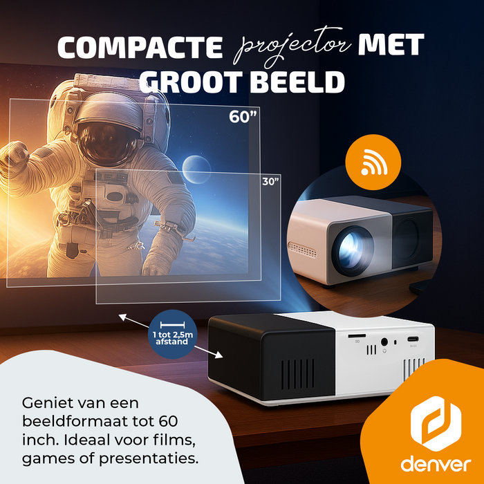 Denver Mini Beamer - Full HD 1920*1080 - 30 ANSI Lumen - Projector - Home Cinema - PR1000 - Denvershop