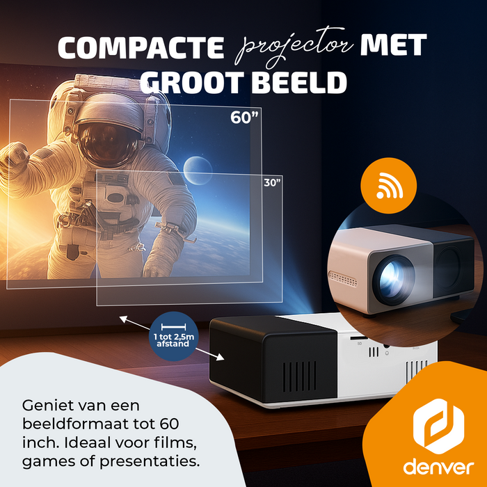 Denver Mini Beamer - Full HD 1920*1080 - 30 ANSI Lumen - Projector - Home Cinema - PR1000