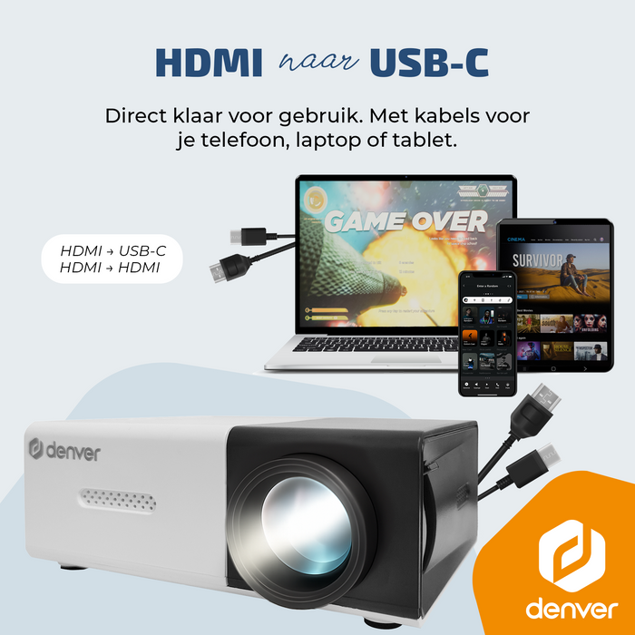 Denver Mini Beamer - Full HD 1920*1080 - 30 ANSI Lumen - Projector - Home Cinema - PR1000 - Denvershop