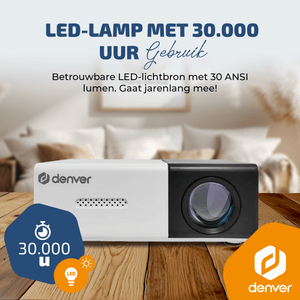 Denver Mini Beamer - Full HD 1920*1080 - 30 ANSI Lumen - Projector - Home Cinema - PR1000 - Denvershop