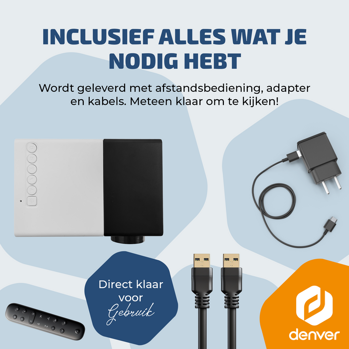 Denver Mini Beamer - Full HD 1920*1080 - 30 ANSI Lumen - Projector - Home Cinema - PR1000 - Denvershop