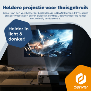 Denver Beamer - 4K 3840x2160P - 400 ANSI Lumen - Projector - Thuisbioscoop - HDMI - USB-C - PR4300