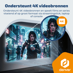Denver Beamer - 4K 3840x2160P - 150 ANSI Lumen - Projector - Thuisbioscoop - HDMI - USB-C - PR4700