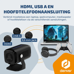 Denver Beamer - 4K 3840x2160P - 700 ANSI Lumen - Projector - Thuisbioscoop - HDMI - USB-C - PR4852