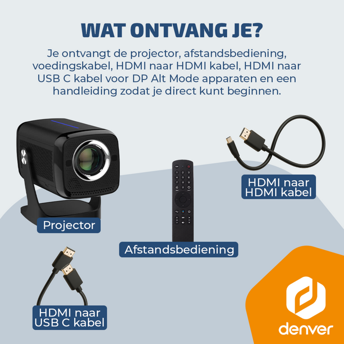 Denver Beamer - 4K 3840x2160P - 700 ANSI Lumen - Projector - Thuisbioscoop - HDMI - USB-C - PR4852