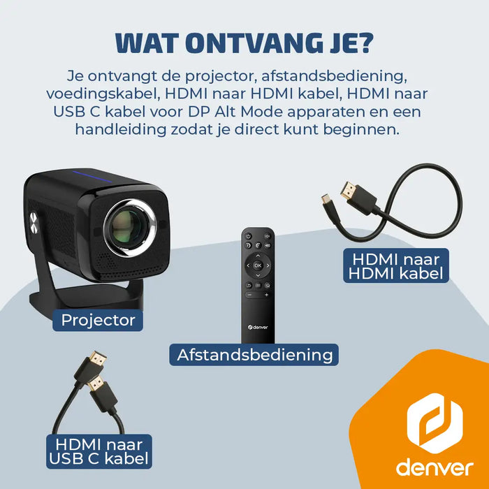 Denver Beamer - 4K 3840x2160P - 700 ANSI Lumen - Projector - Thuisbioscoop - HDMI - USB-C - PR4852